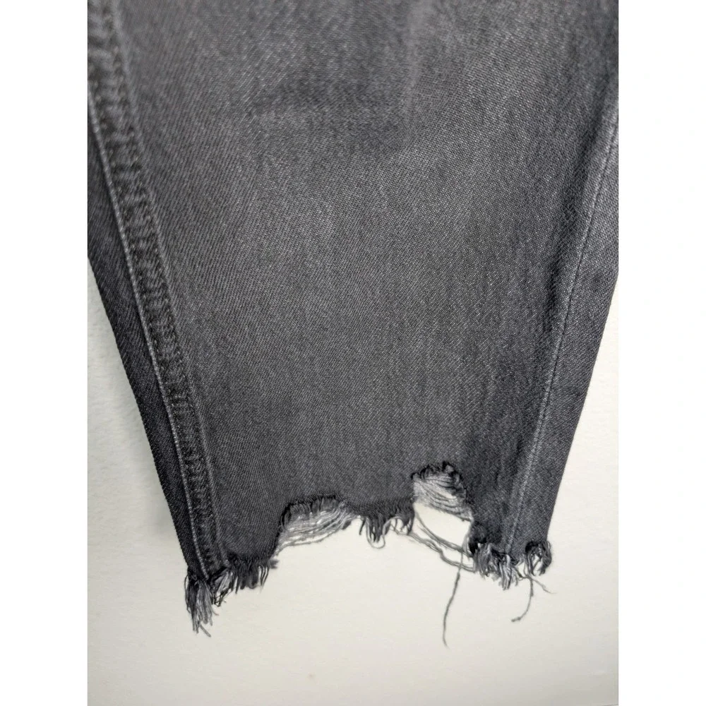 We The Free Free People Distressed Straight Leg Jeans Faded Black Raw Hem SZ 26